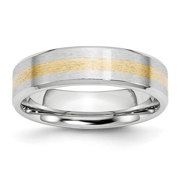Chisel Cobalt 14k Gold Inlay Satin & Polished 6mm Band